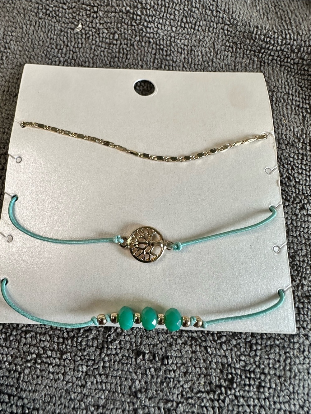 Tree of Life Silver Accent Turquoise Cord Bracelet Trio